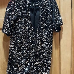 Black Sequin Short Sleeve Dress